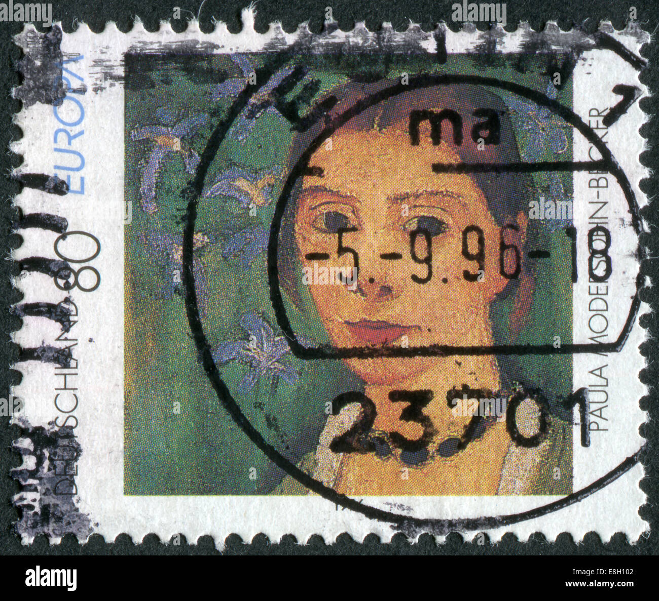 GERMANY - CIRCA 1996: Postage stamp printed in Germany, shows a self-portrait, by Paula Modersohn-Becker, circa 1996 Stock Photo