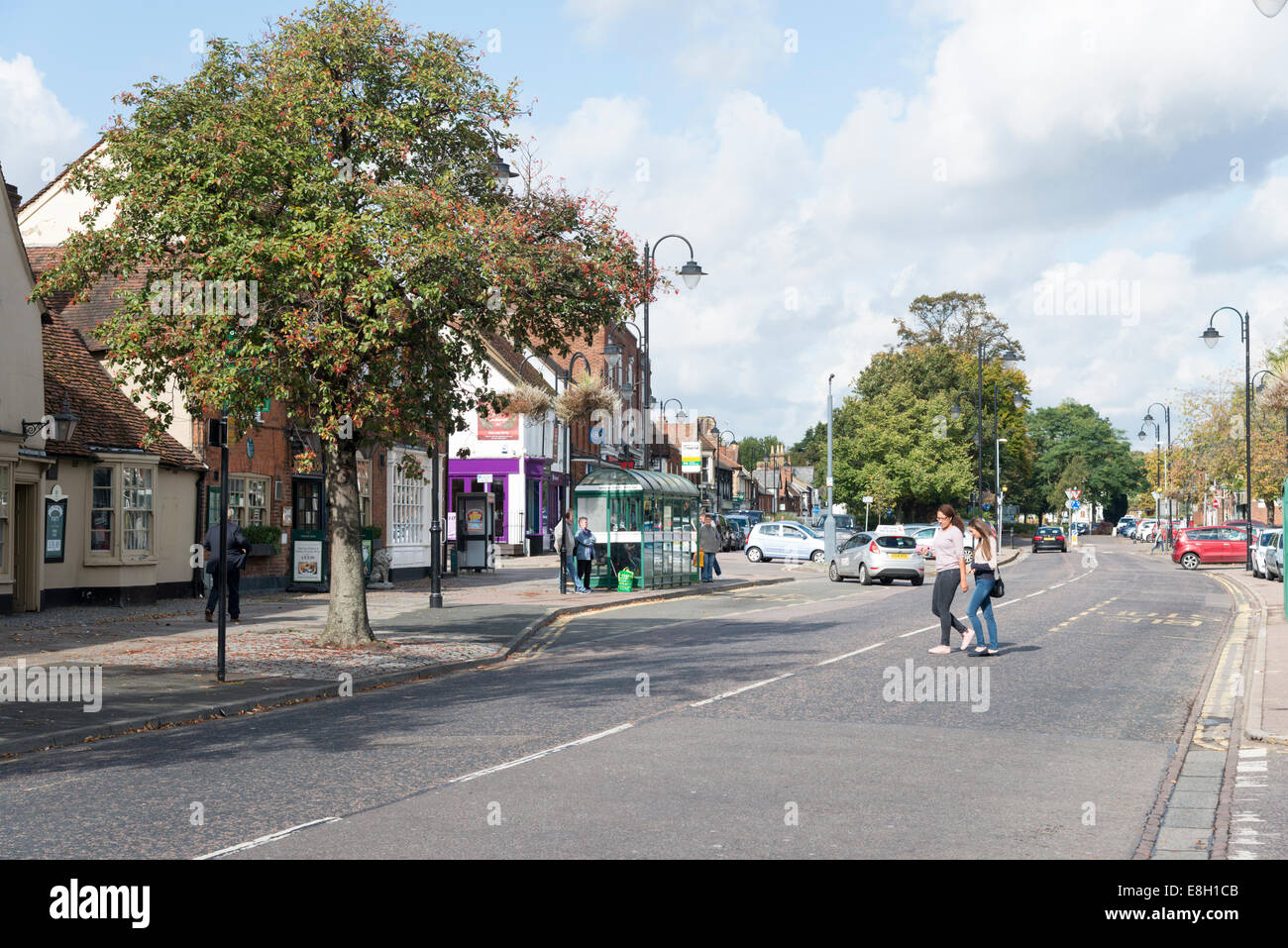 Shops and the High street in Stevenage Old Town Hertfordshire UK Stock Photo