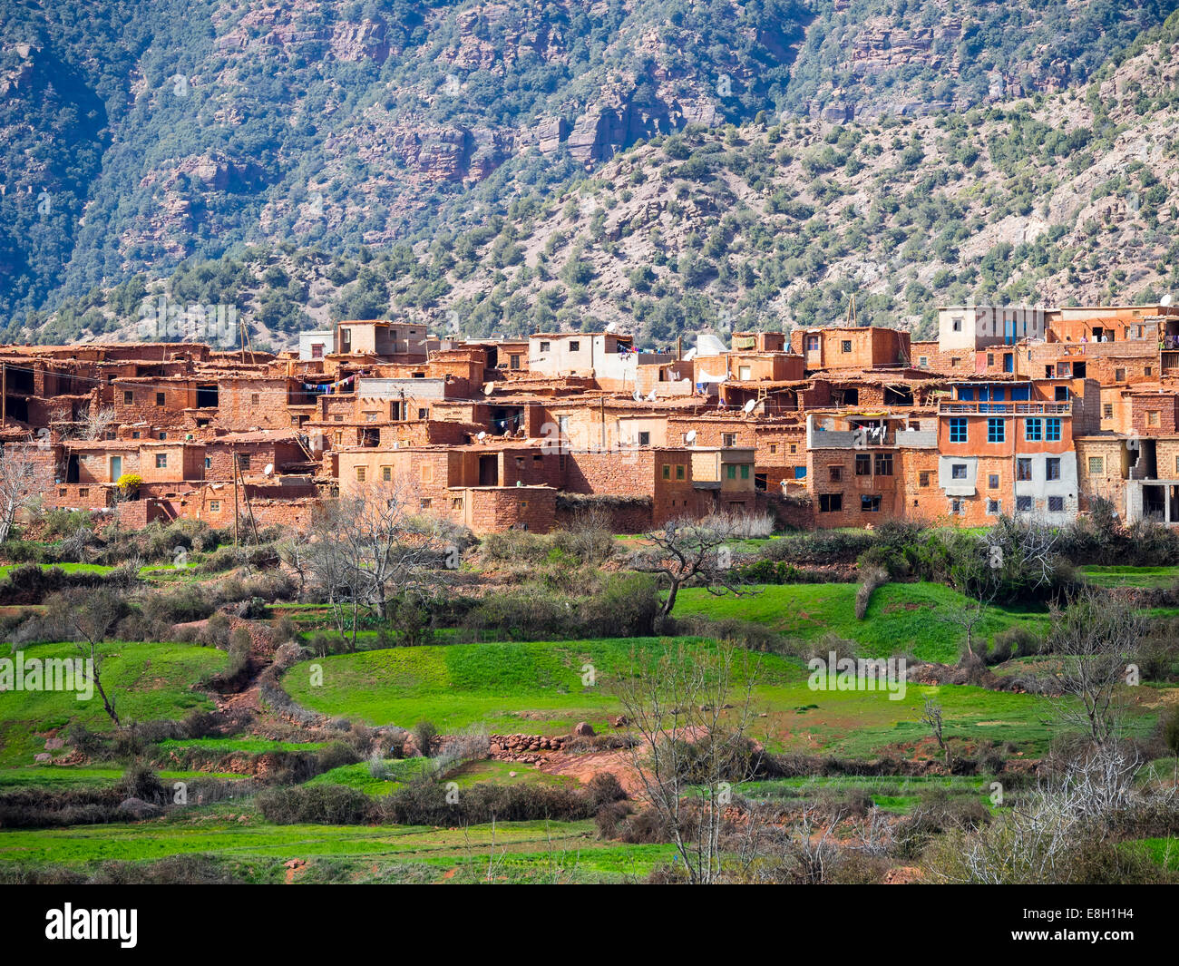 Morocco, Atlas Mountains, Ourika Valley, loam houses in village Anammer Stock Photo