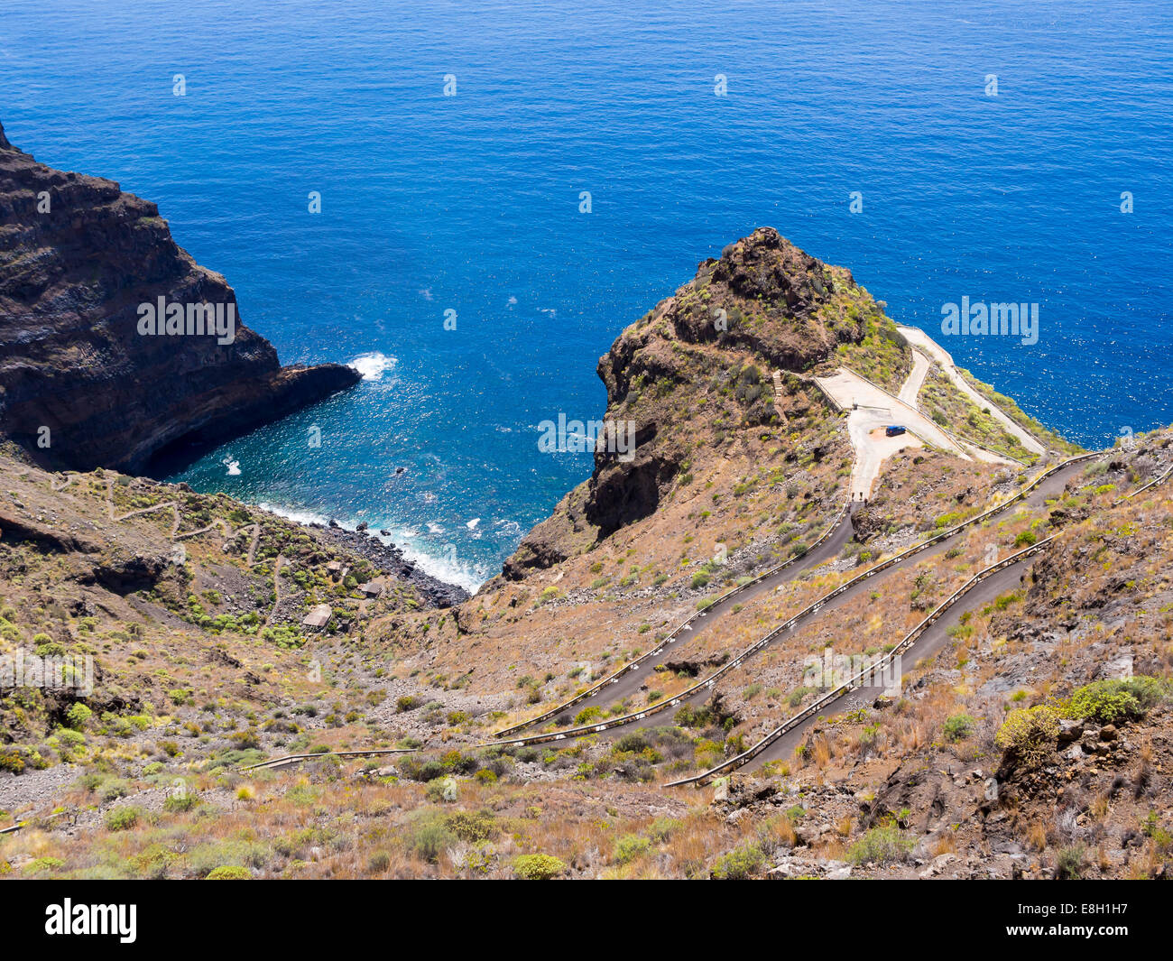Spain, Canary Islands, La Palma, Tijarafe, cliff line at Camino del Prois Stock Photo