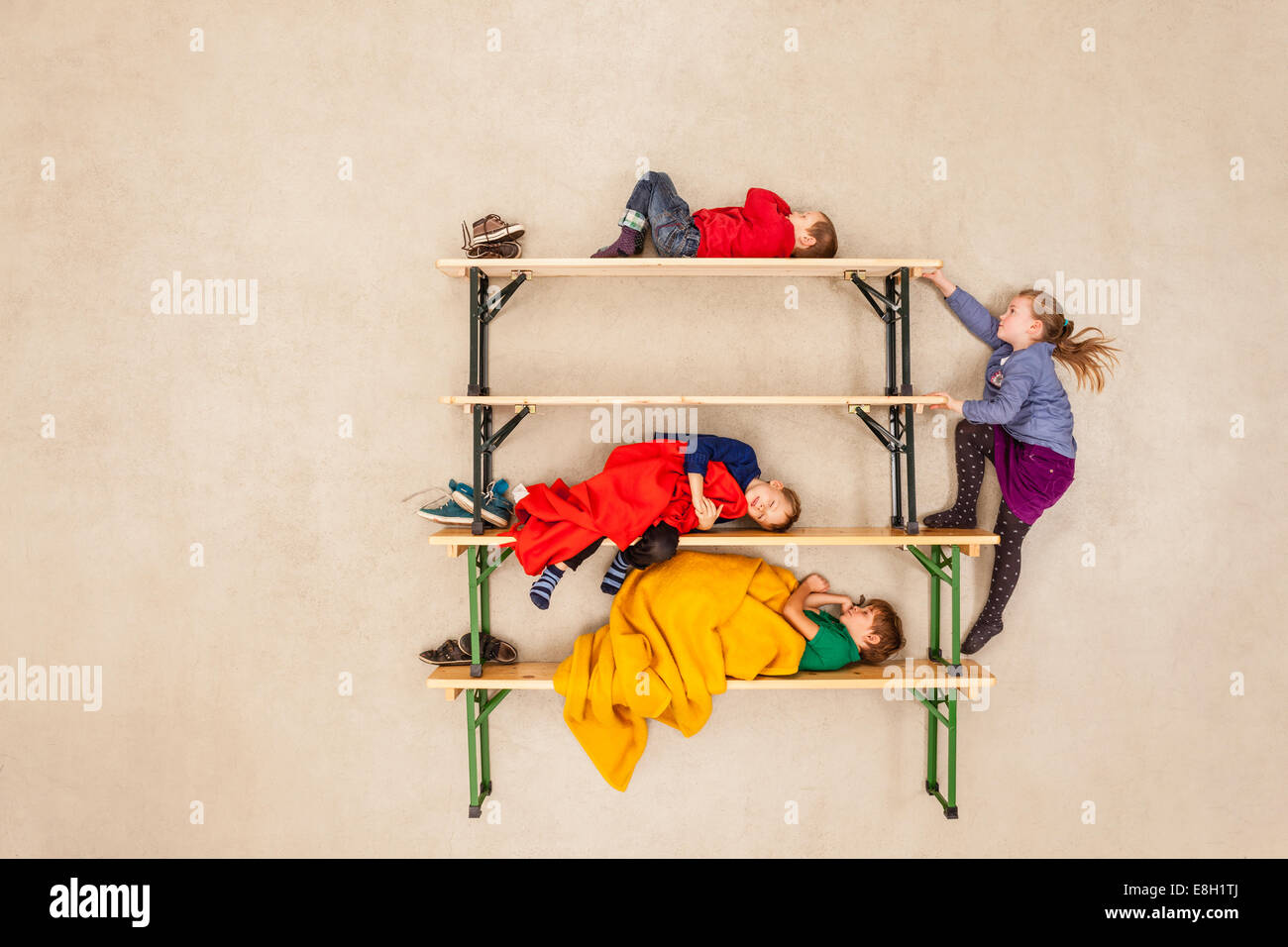 Children sleeping in bunkbed Stock Photo