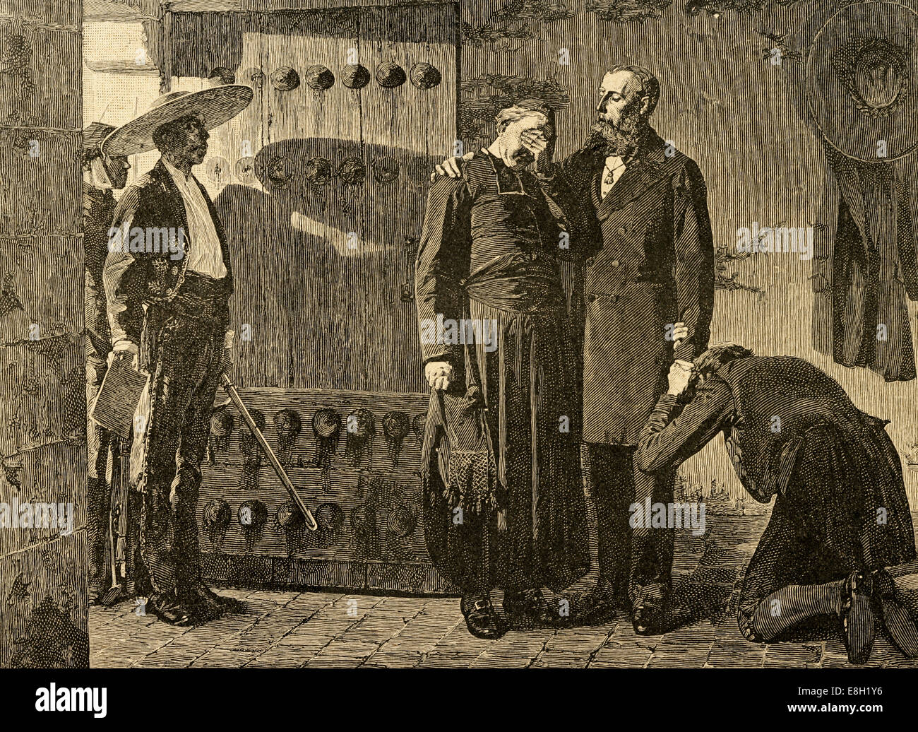 Maximilian I (1832-1867). Second Mexican Empire. Shoot by the liberals. Last moments of Emperor. Engraving. Stock Photo