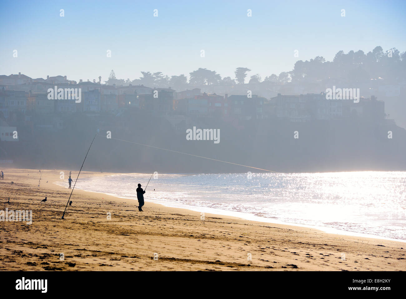 USA, California, San Francisco, angler at Baker Beach Stock Photo