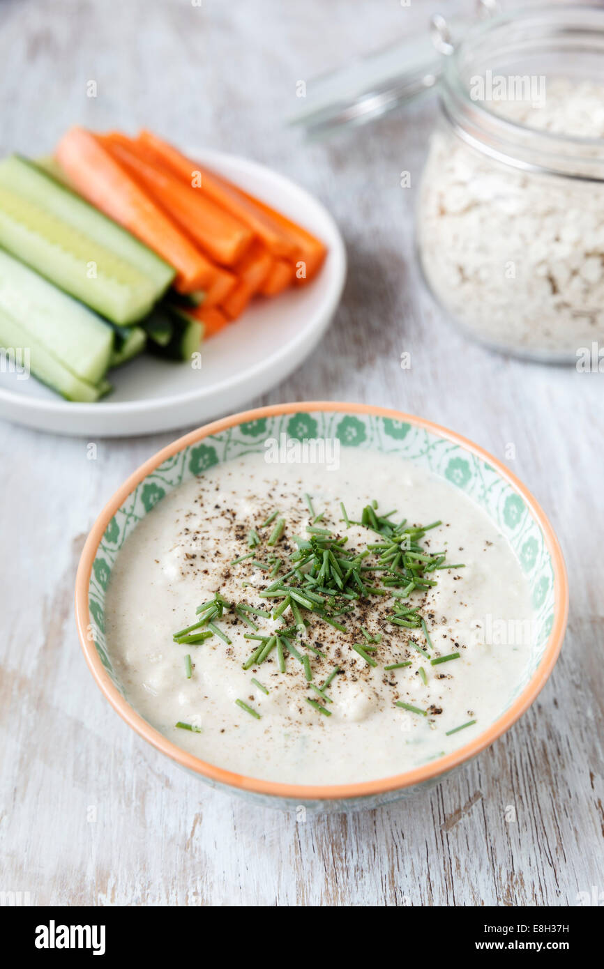 Vegetable sticks with oat dip Stock Photo Alamy