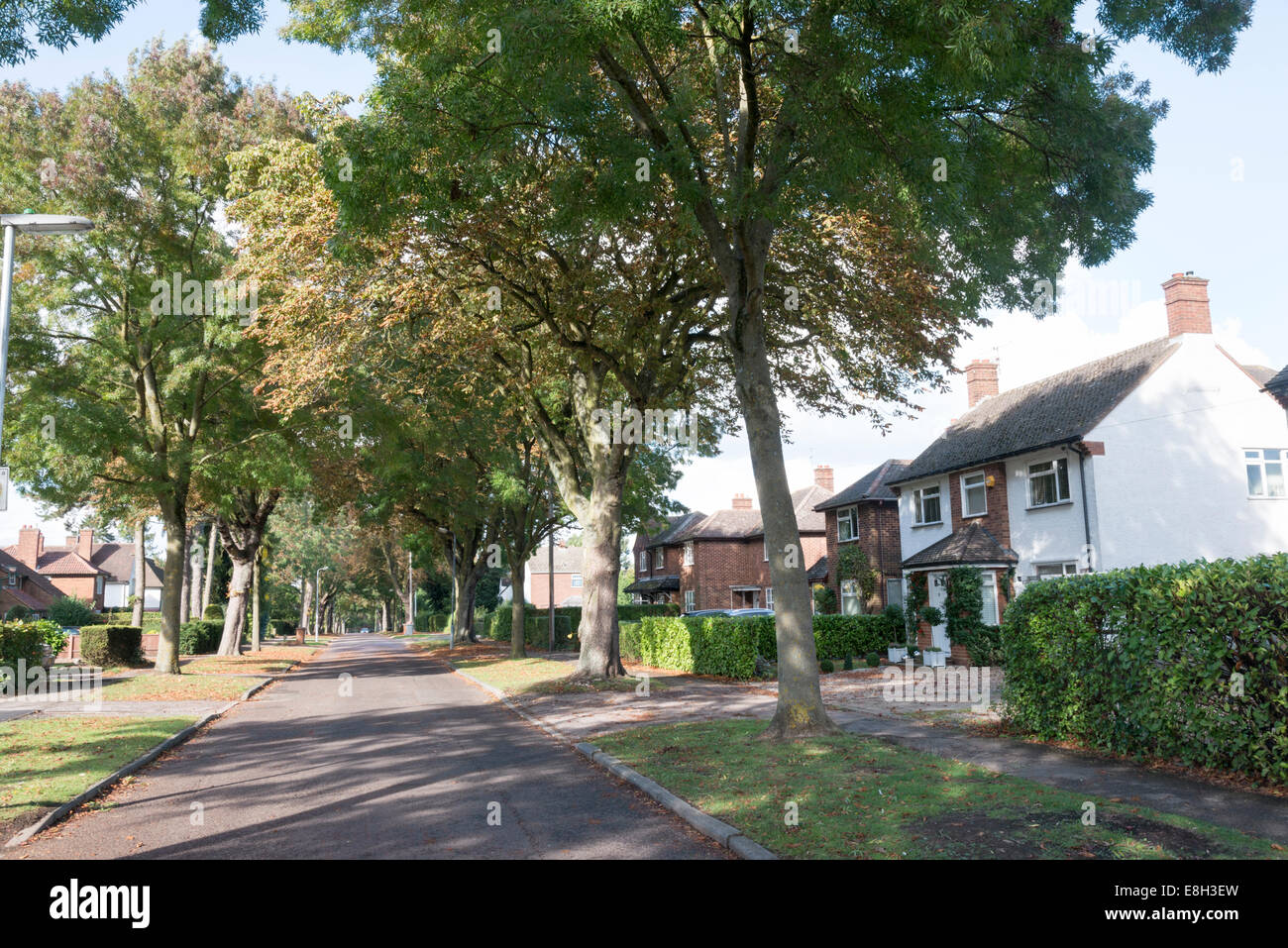 A residential street in Letchworth Garden City Hertfordshire UK showing