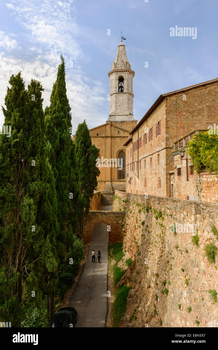 Pienza Duomo viewed from the town walls. Stock Photo