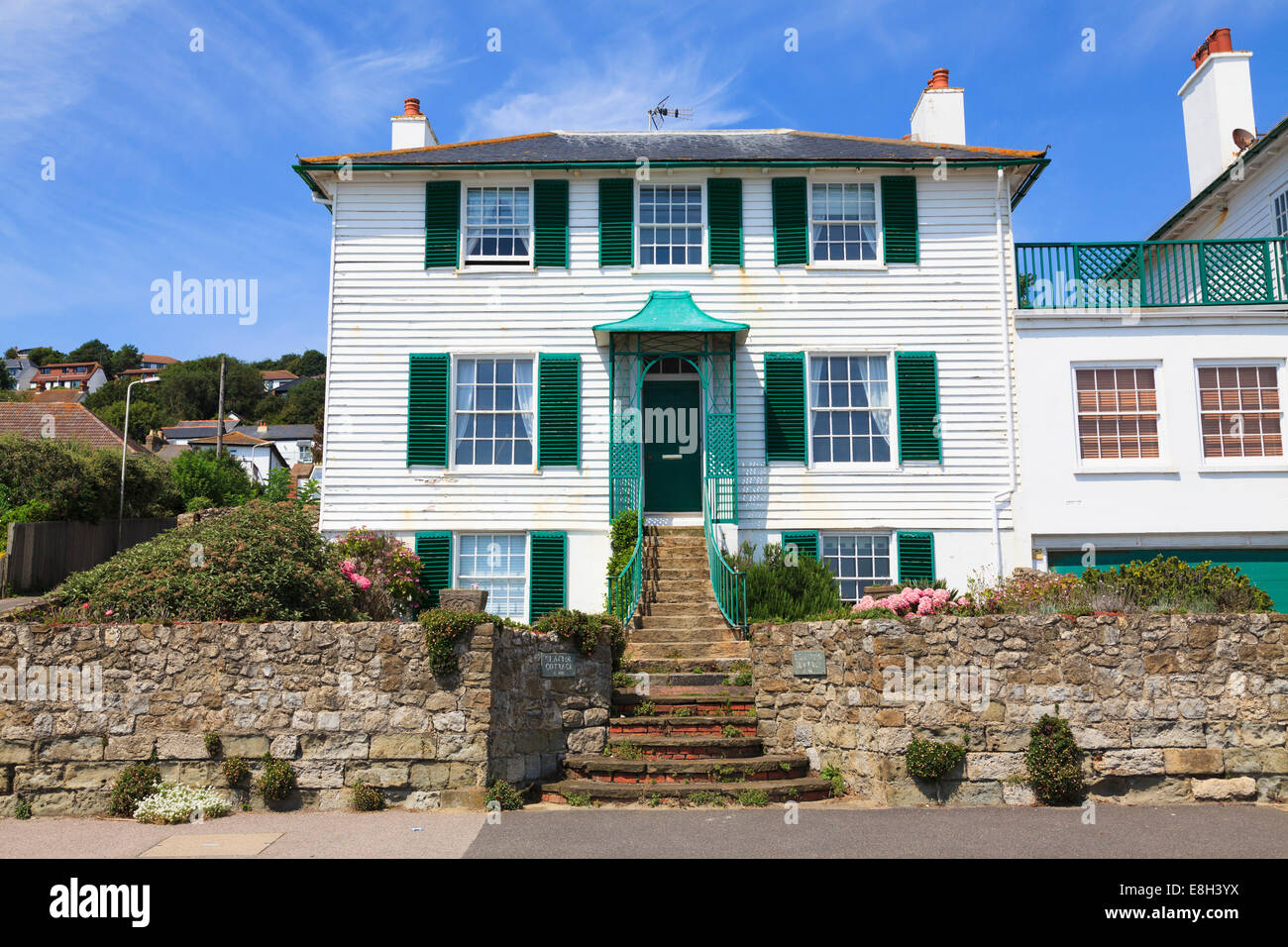 Clapboard house on Sandgate Esplanade Folkestone. Stock Photo