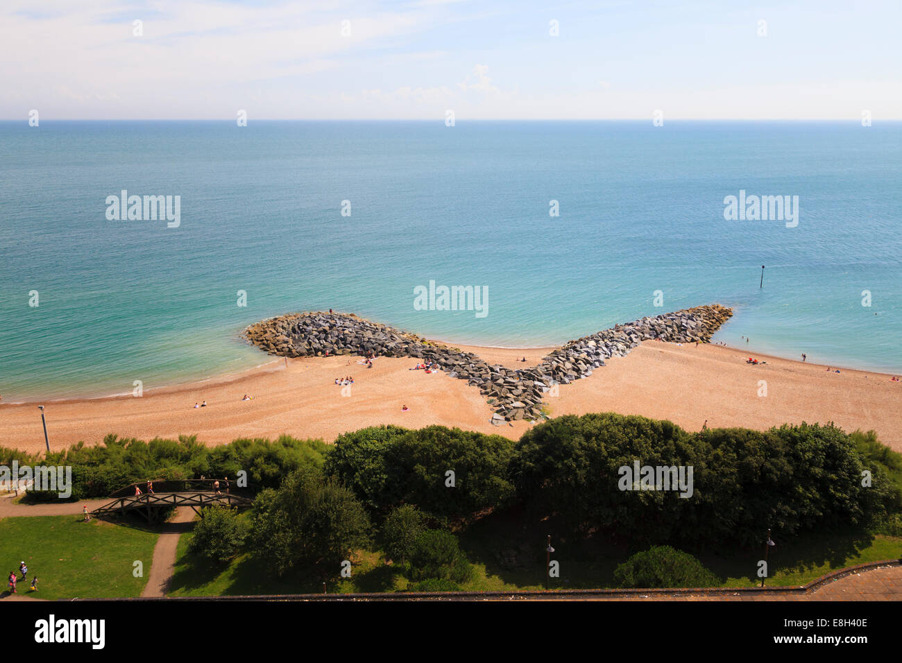 Y shaped rock groyn sea defences at Folkestone. Stock Photo