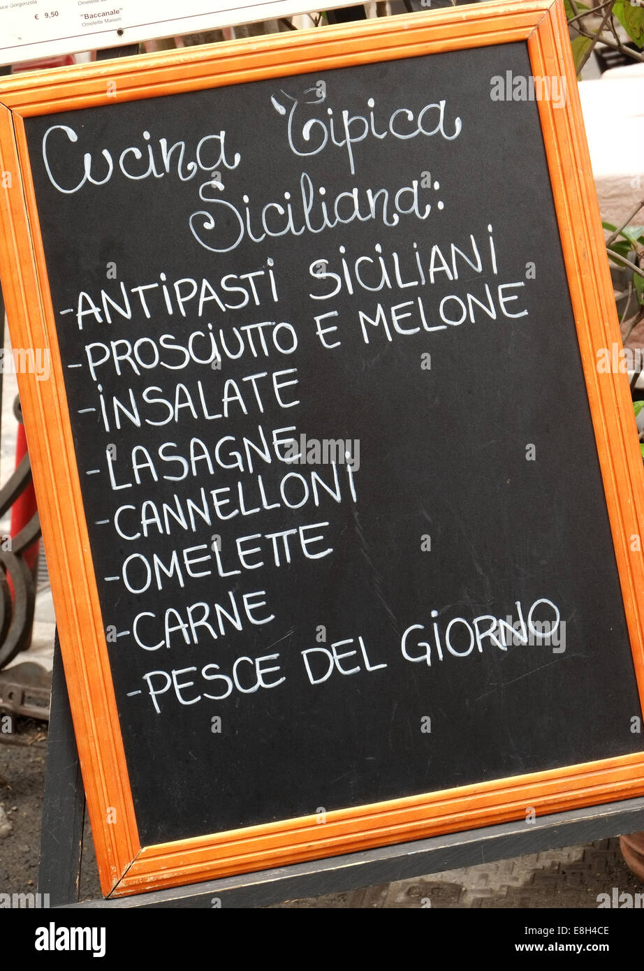 SICILIAN TYPICAL FOOD MENU BOARD,SICILY,ITALY Stock Photo