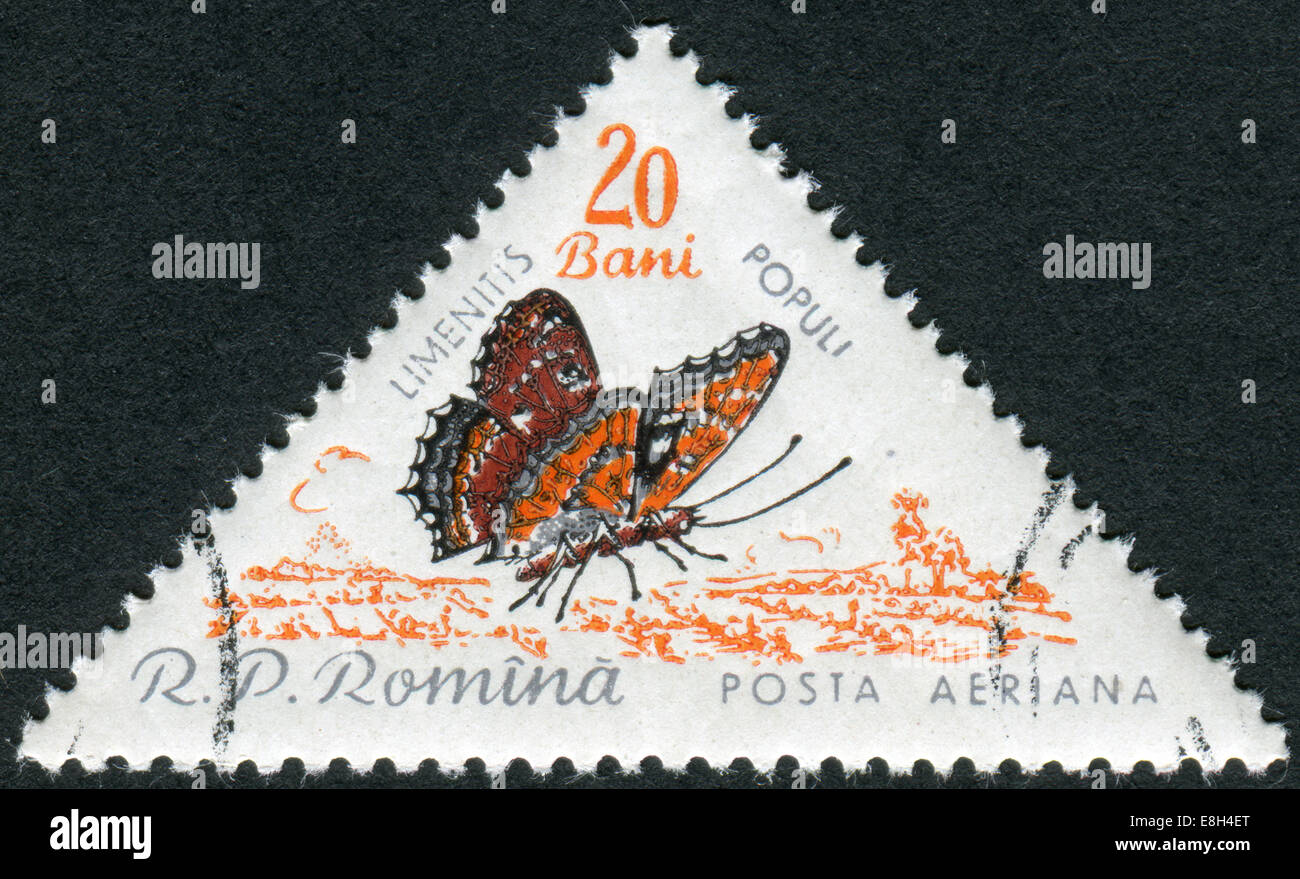 ROMANIA - CIRCA 1960: Postage stamp printed in Romania shows a butterfly Poplar Admiral (Limenitis populi), circa 1960 Stock Photo