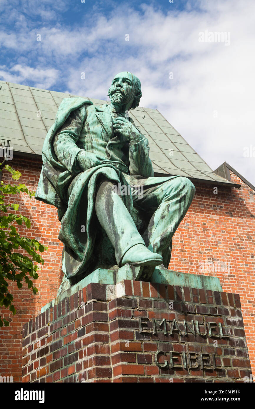 Germany, Lubeck, Emanuel Geibel Monument at Koberg Stock Photo