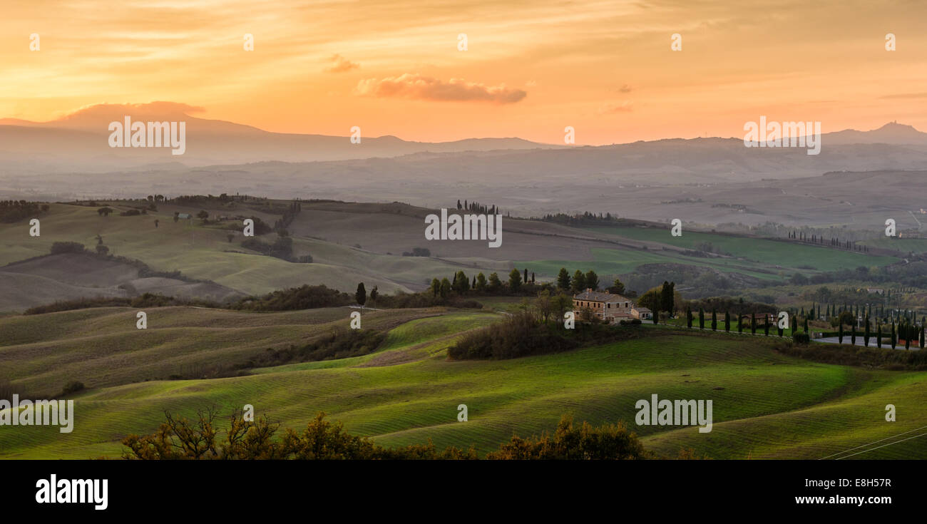 Tuscany, San Quirico d' Orcia sunrise Stock Photo