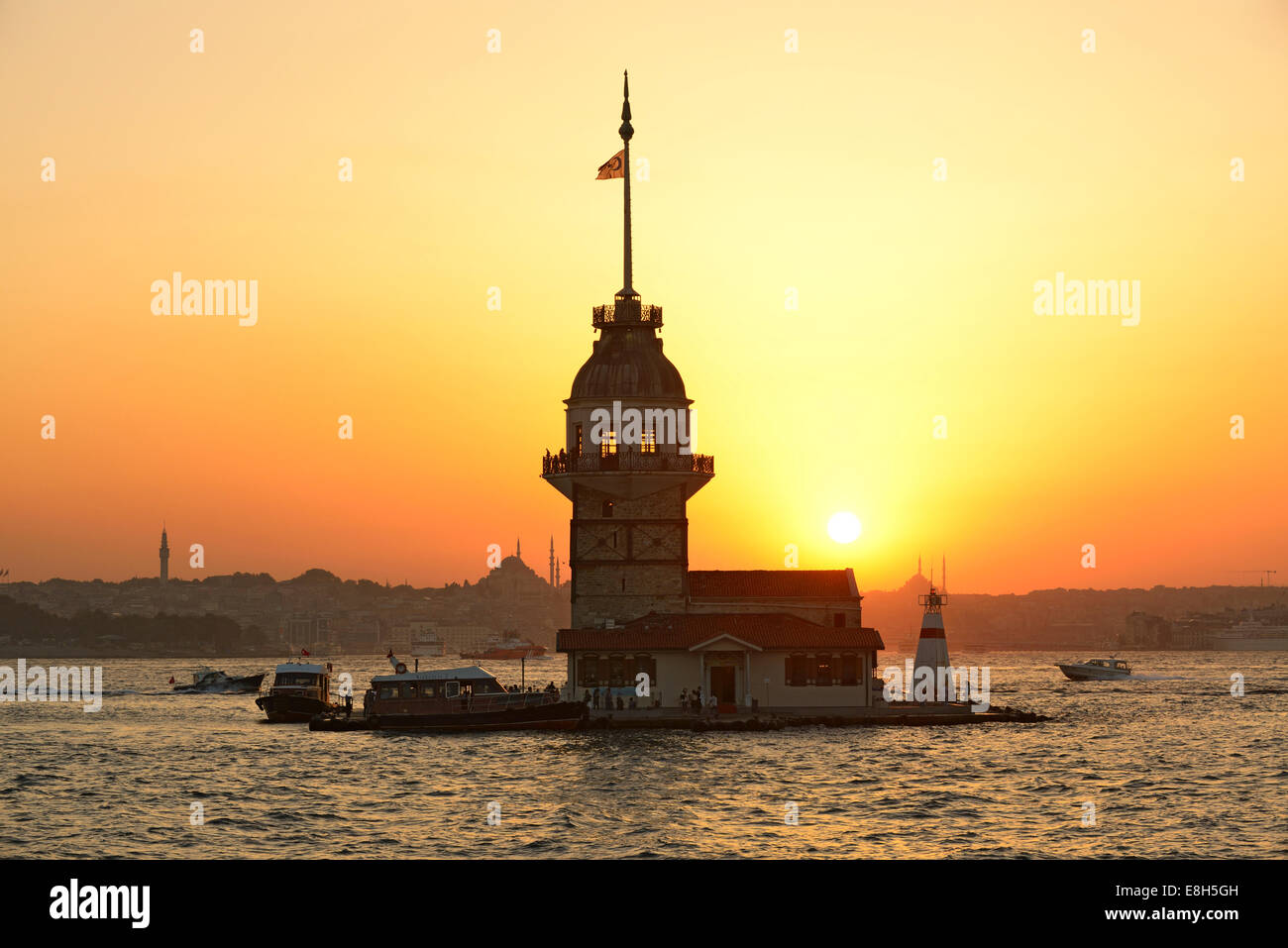 Turkey, Istanbul, Maiden's Tower at sunset Stock Photo