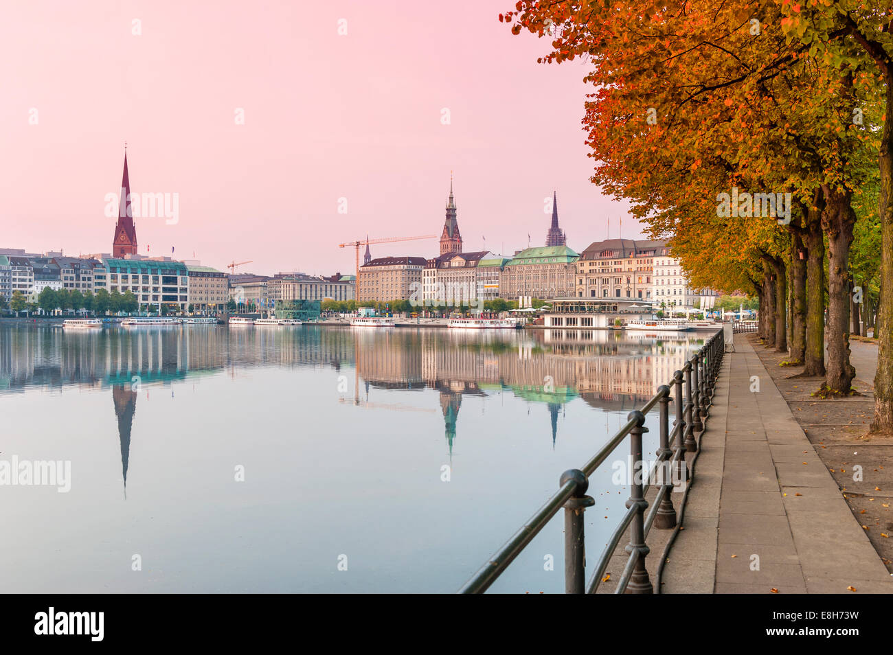 Germany, Hamburg, Inner Alster lake, afterglow Stock Photo