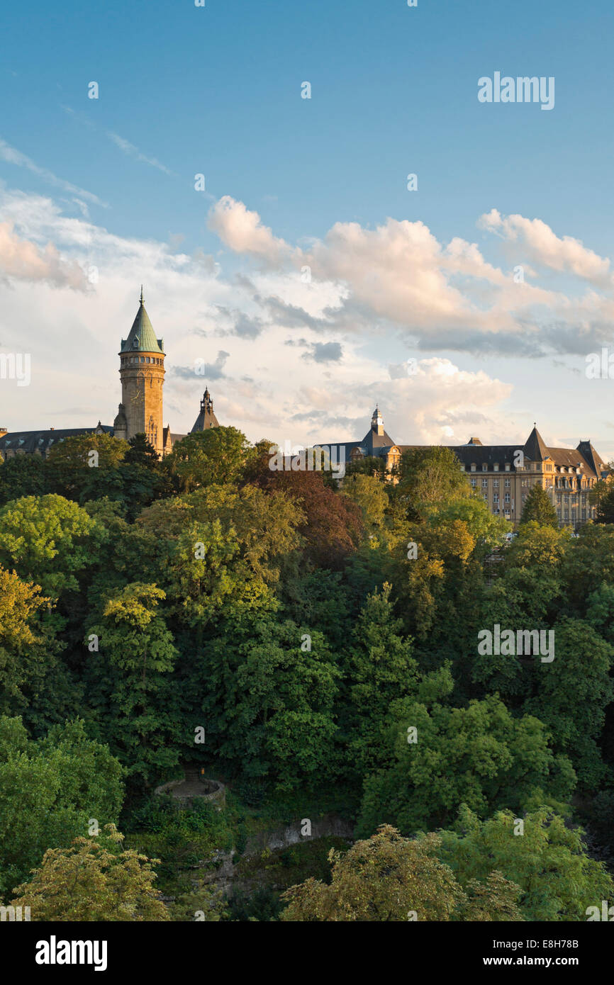Luxembourg, Luxembourg City, Petrusse valley, Musee de la Banque in the evening Stock Photo
