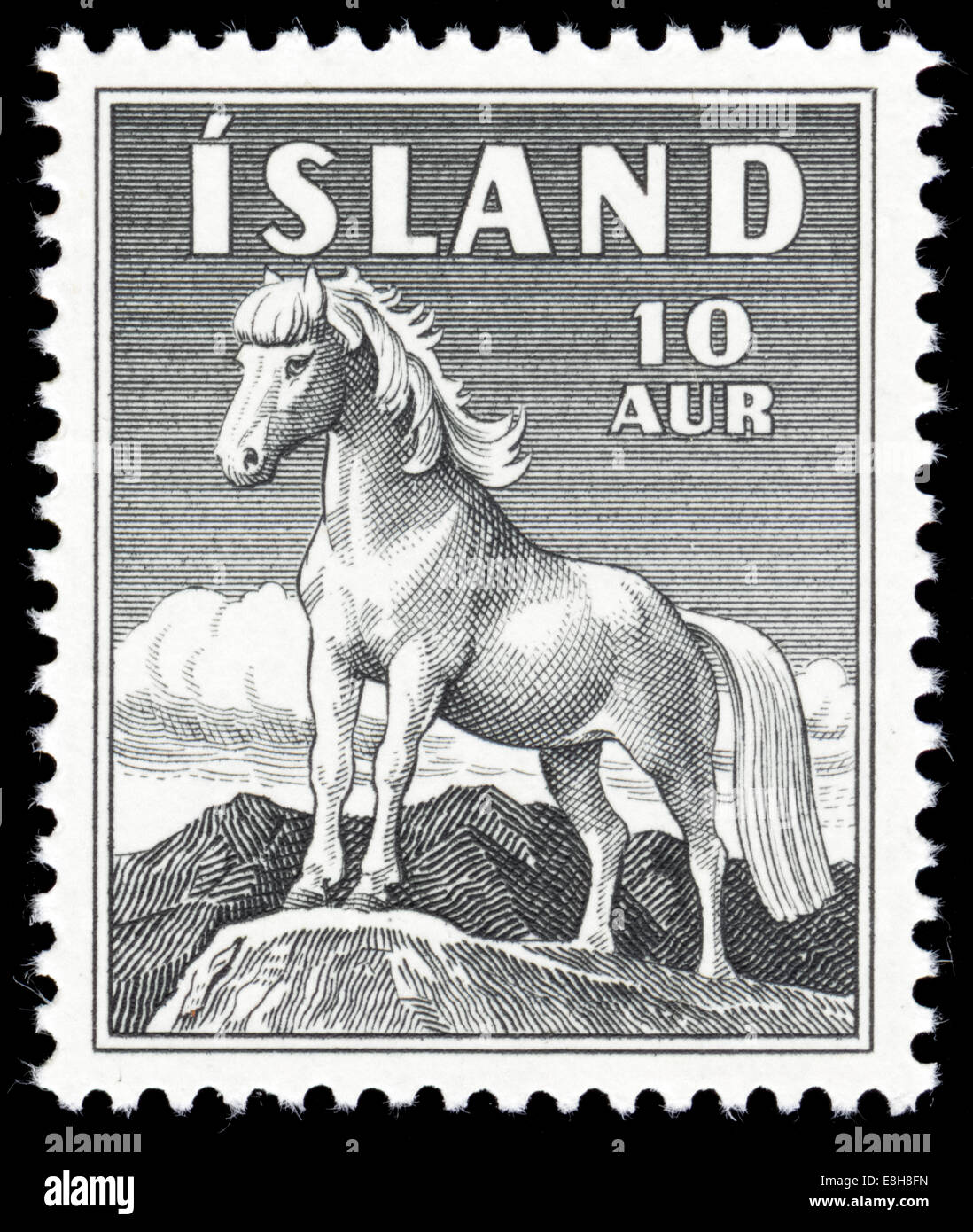Postmarked stamp from Iceland in the Icelandic horse series issued in