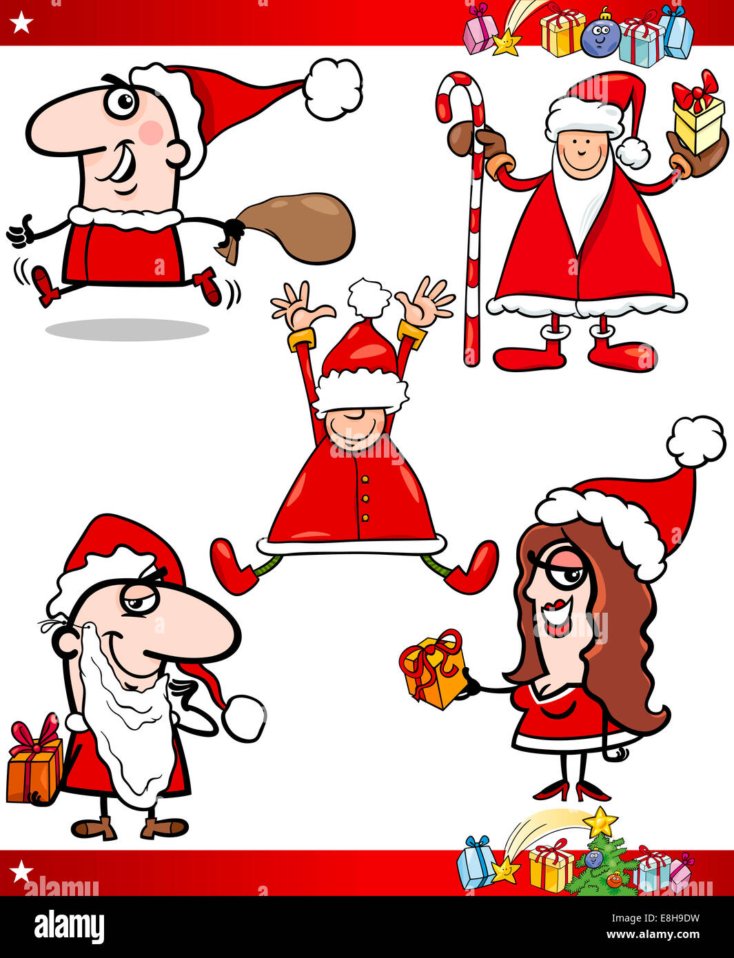 Cartoon Illustration of Santa Claus or Papa Noel, Presents, Gifts and ...