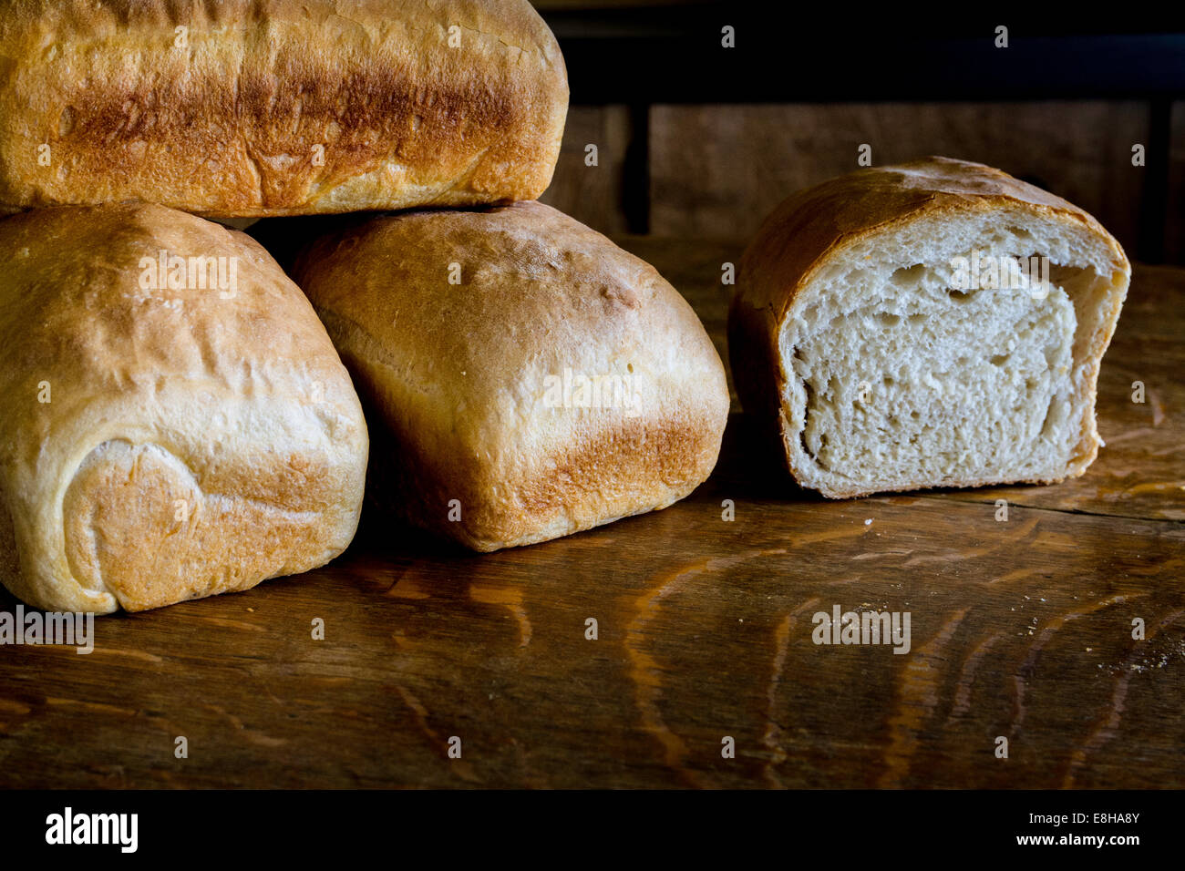 Loaves of freshly baked home made bread Stock Photo