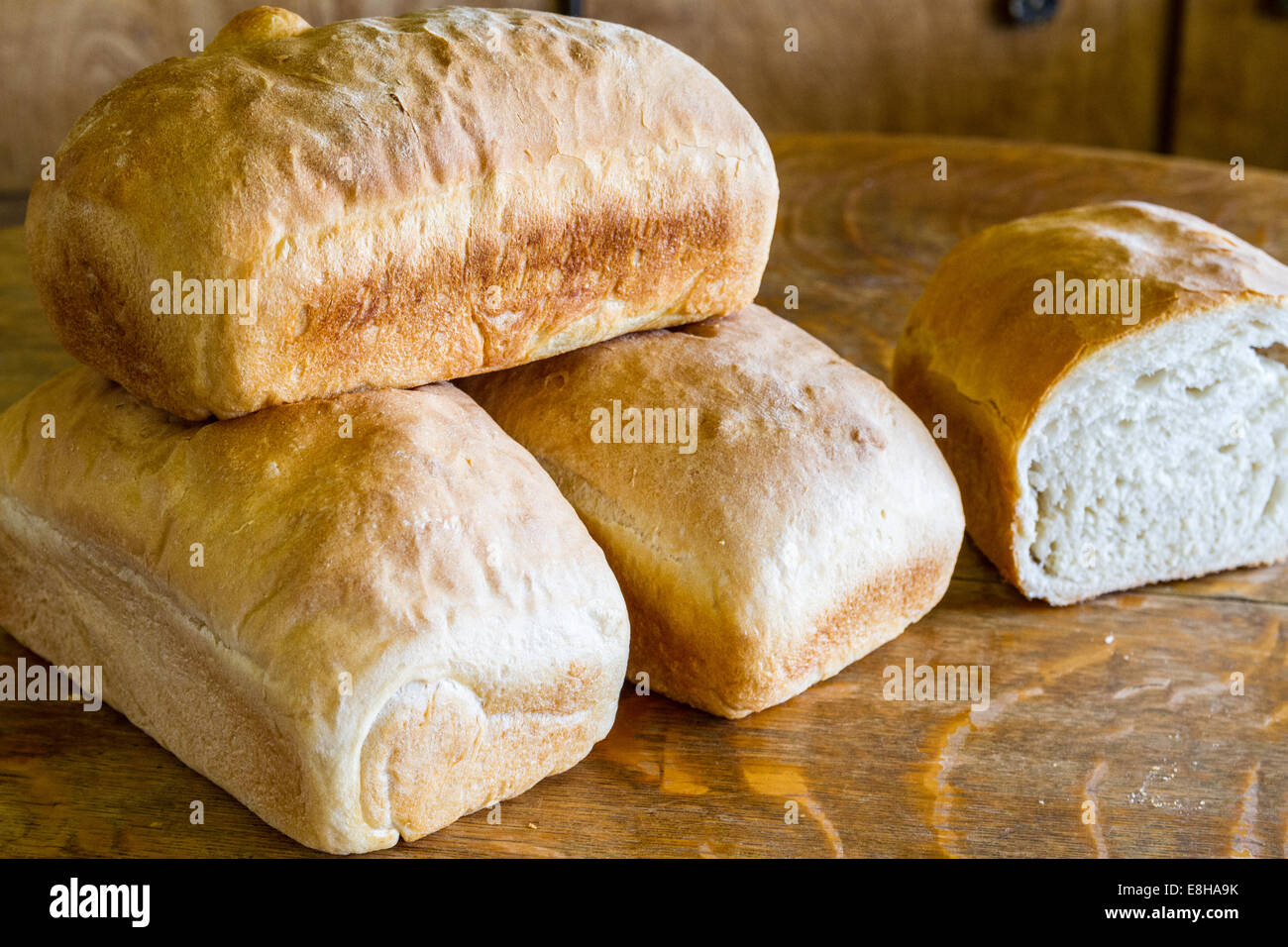 Loaves of freshly baked home made bread Stock Photo