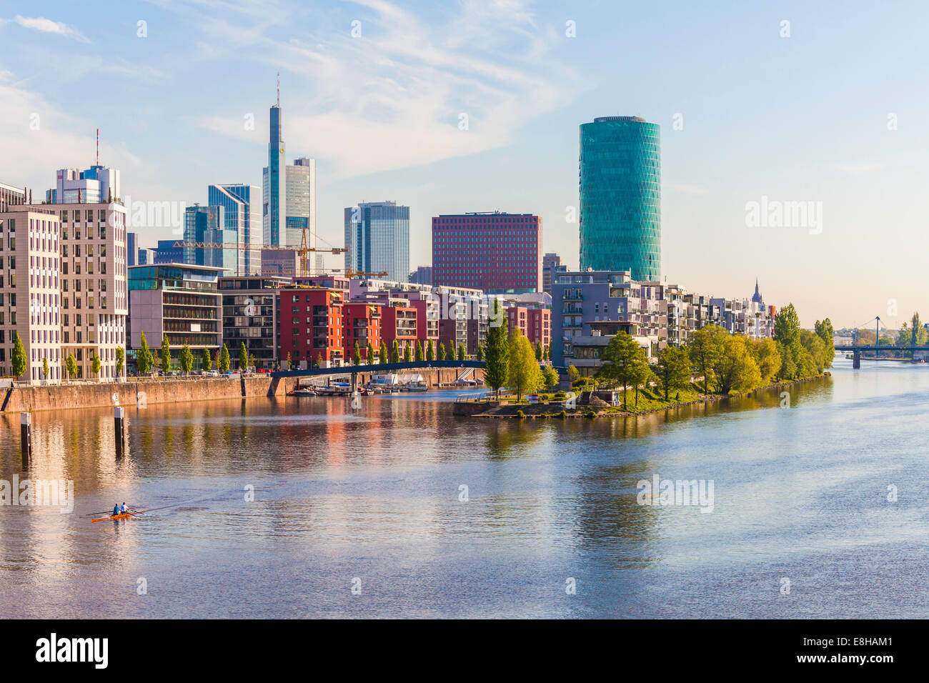 Germany, Hesse, Frankfurt, view to Main River and high-rise buildings in the background Stock Photo