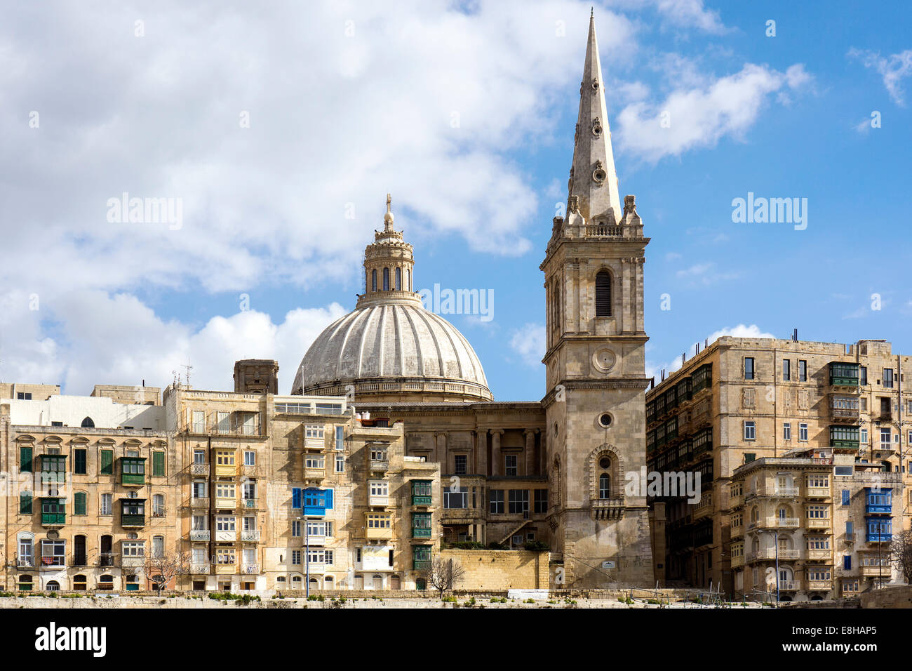 Malta, Valletta, Basilica Our Lady of Mount Carmel and St. Paul's Pro-Cathedral Stock Photo