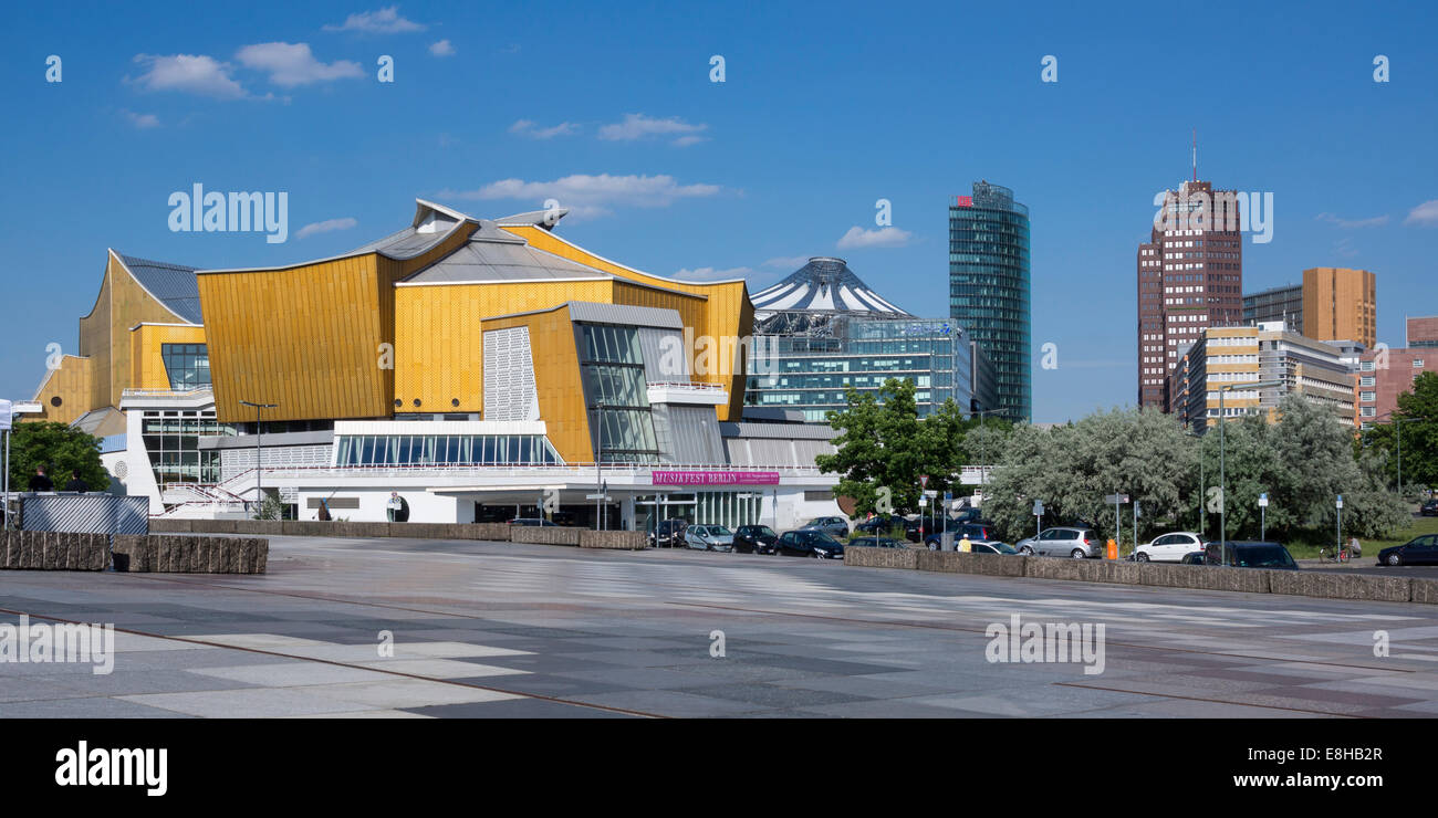 Germany, Berlin, Berliner Philharmonie, Concert Hall at Potsdam Square, Sony Center and Bahntower Stock Photo