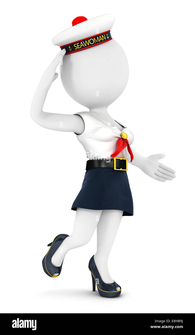 3d white people woman sailor, isolated white background, 3d image Stock Photo