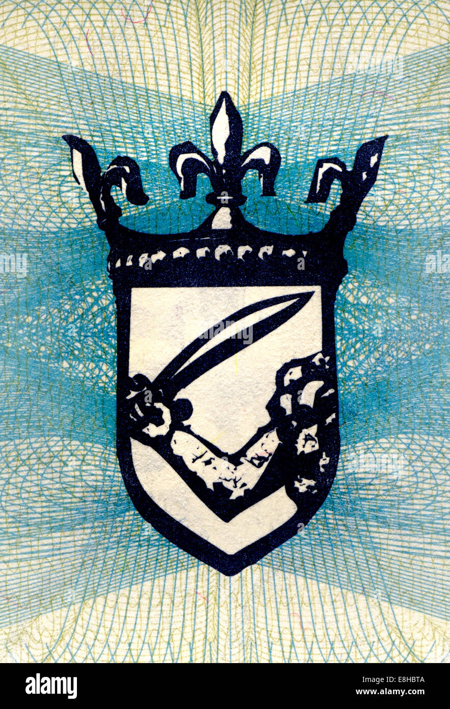 Detail from Bosnian 25 Dinar, banknote showing Bosnian coat of arms in use 1878–1918 Stock Photo