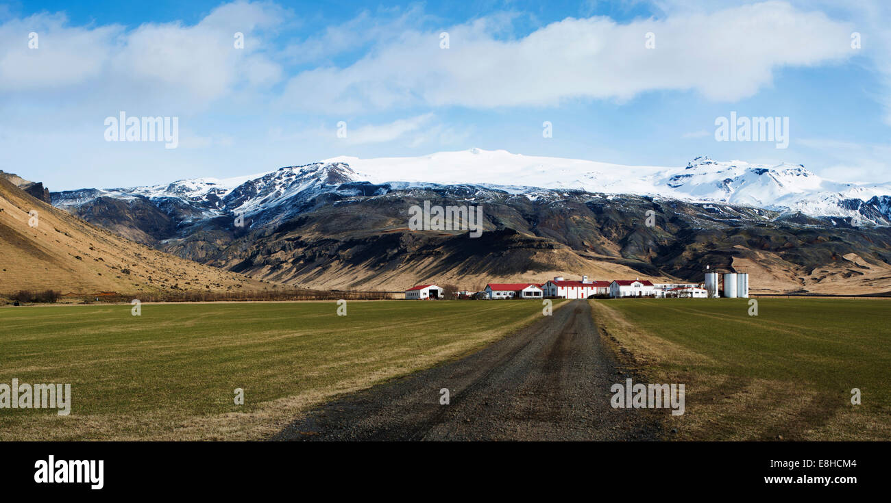Traditional Icelandic farm seen from Highway one in south western Iceland. Stock Photo