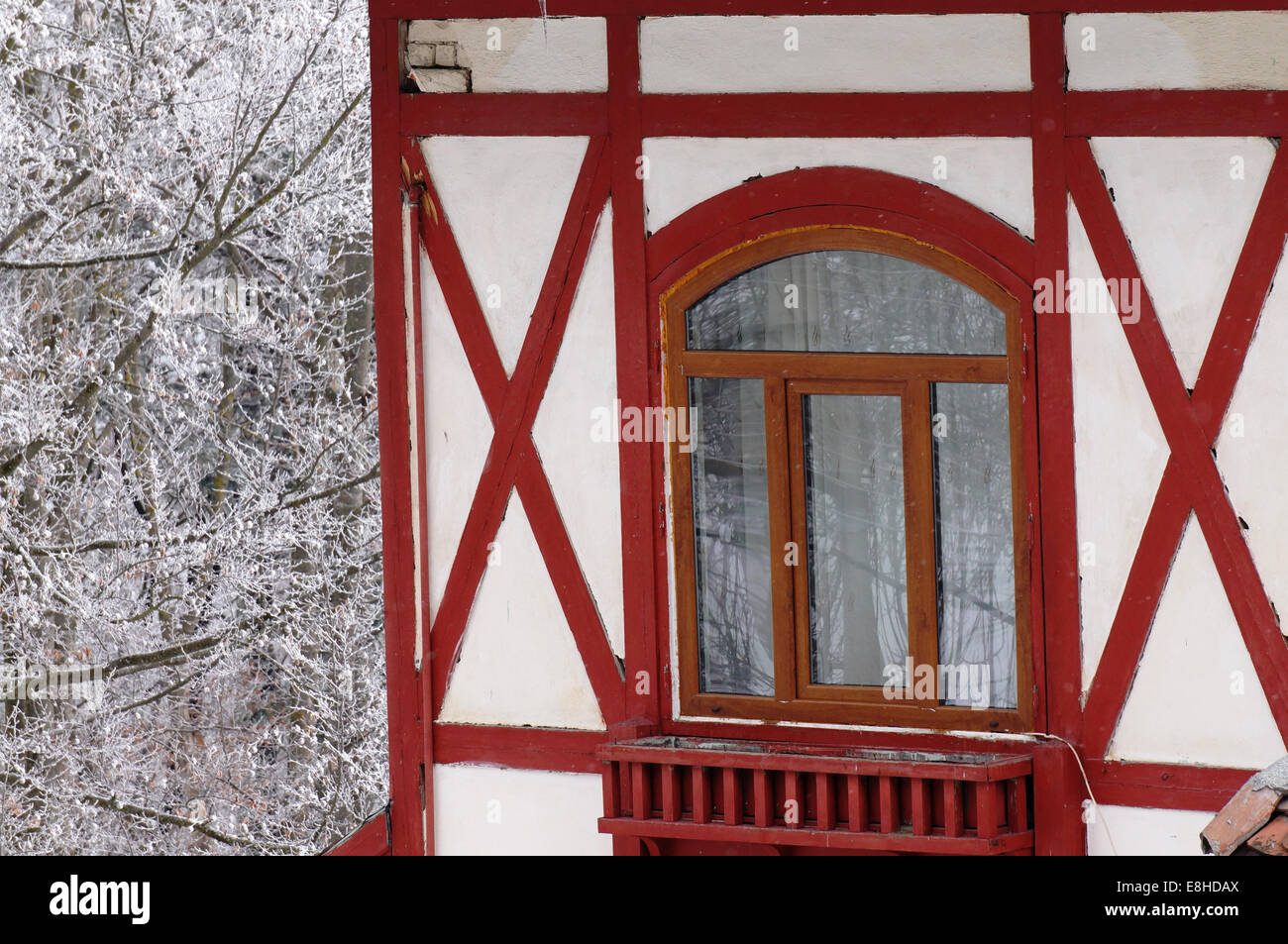 Wooden chalet in a snowy forest Stock Photo - Alamy