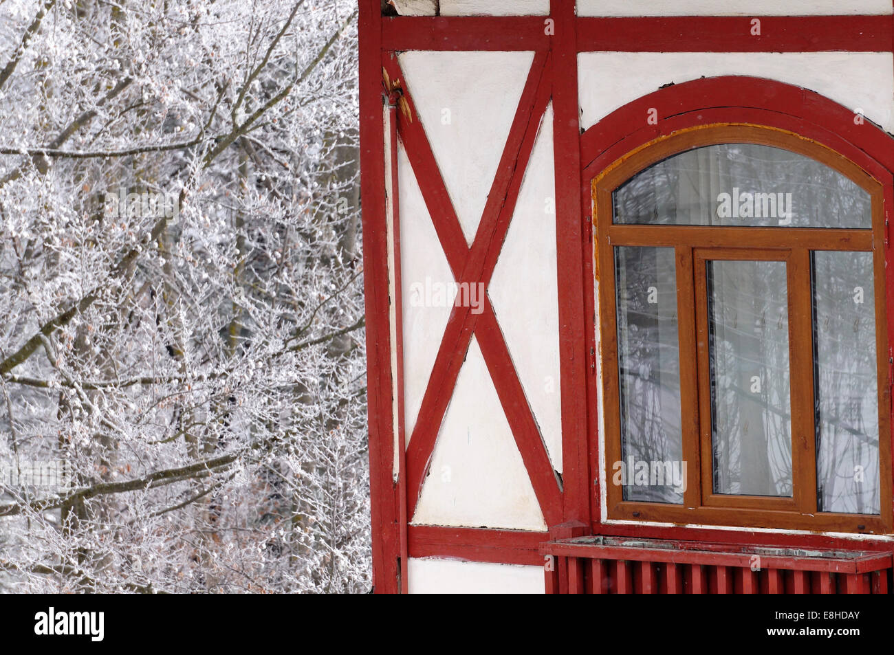 Wooden chalet in a snowy forest Stock Photo - Alamy
