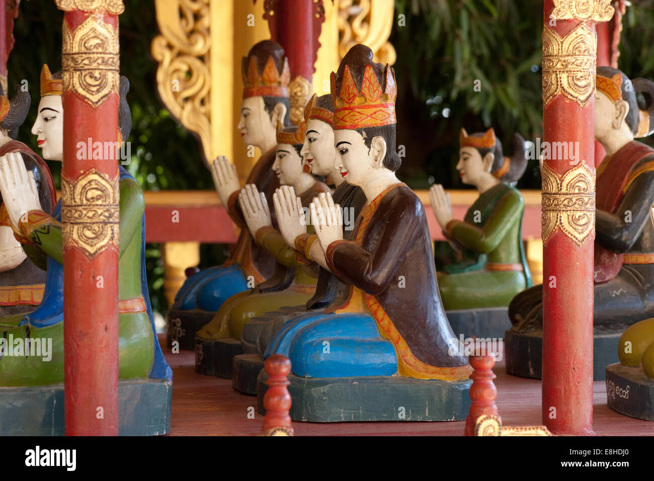 Miniature figures praying at Manuha Temple Bagan Burma Myanmar Stock Photo