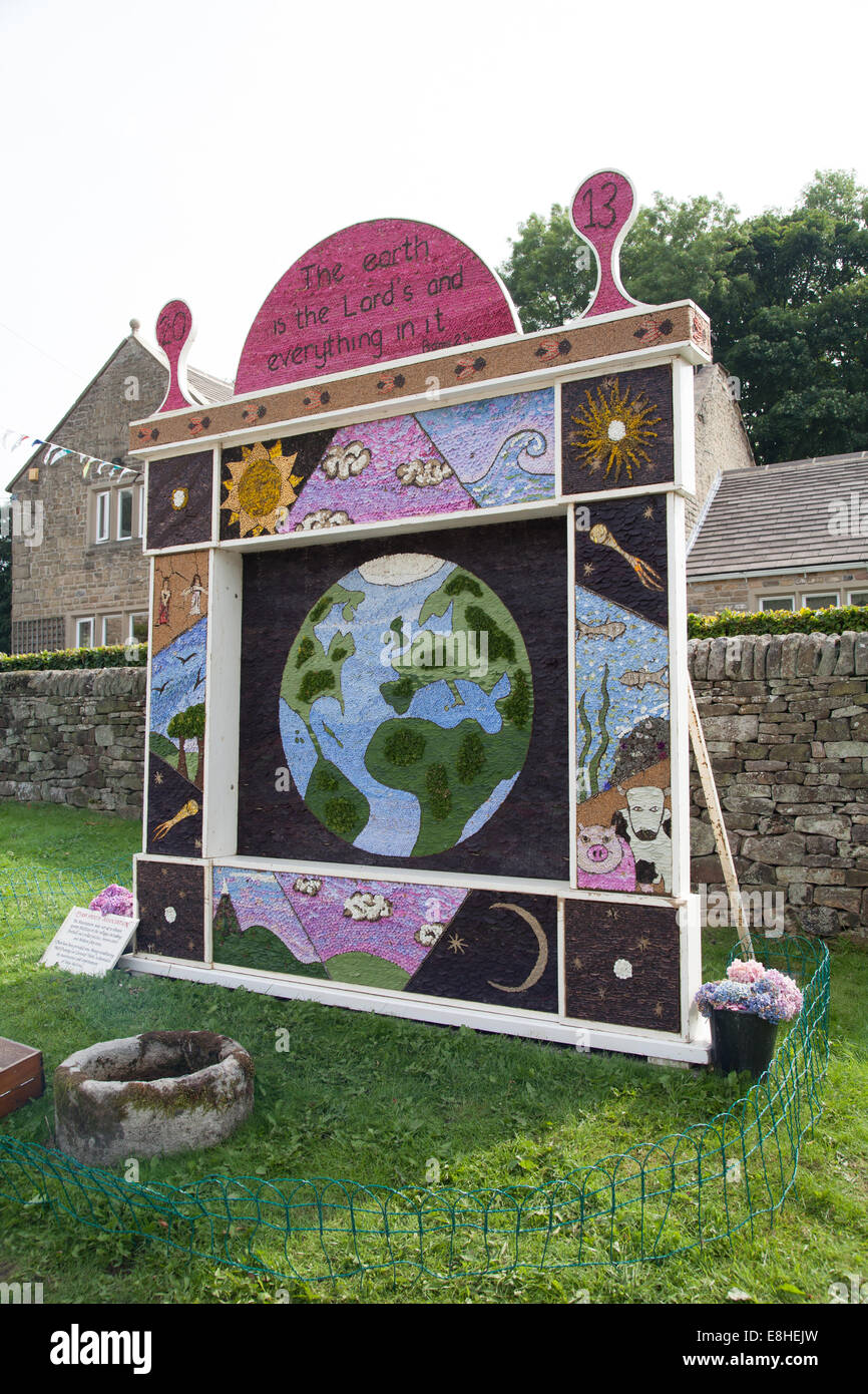 2013 Well Dressing - The earth is the Lord's and everything in it Eyam village Derbyshire Peak District England United Kingdom Stock Photo