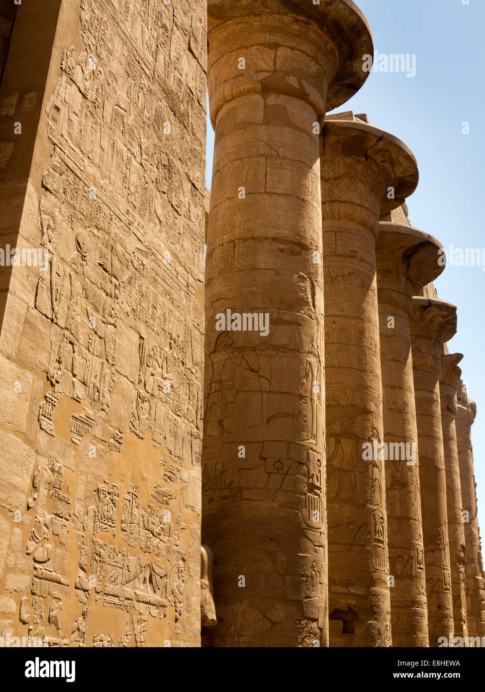 Egypt, Luxor, Karnak Temple, columns of Great Hypostyle Hall Stock Photo