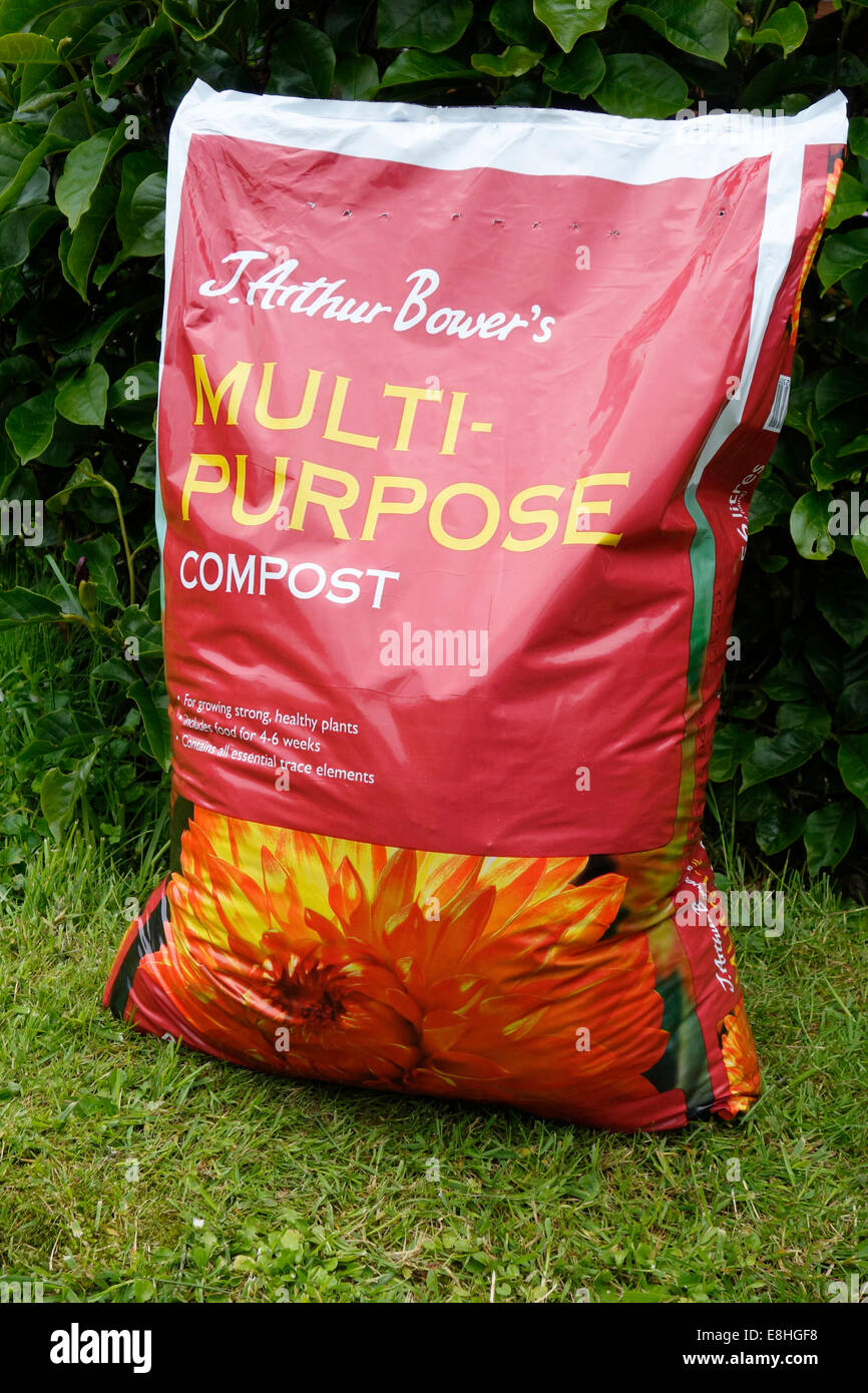 Bag of J. Arthur Bower's MultiPurpose Compost in Garden During Summer