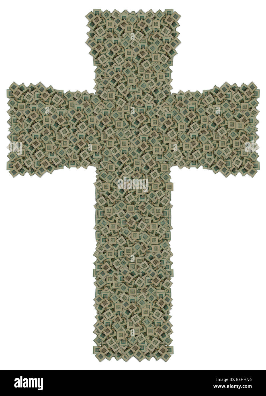 Cross made of old and dirty microprocessors Stock Photo