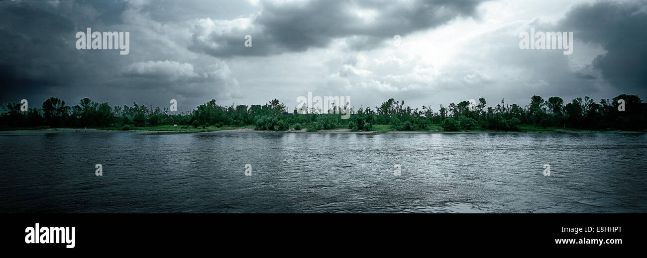 Tree damage after the hurricane ela in Düsseldorf, Germany. Riverfront of the Rhine. Stock Photo