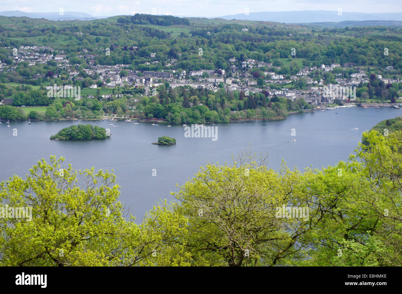 Bowness-On-Windermere Town & Lake Windermere, Lake District National Park, Cumbria, England, UK Stock Photo