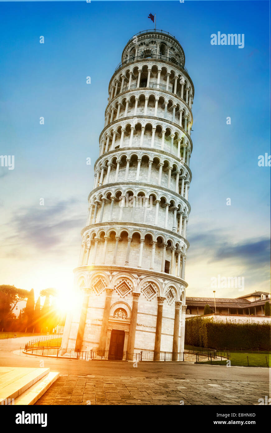 Pisa, place of miracles: the leaning tower and the cathedral baptistery, tuscany, Italy Stock Photo