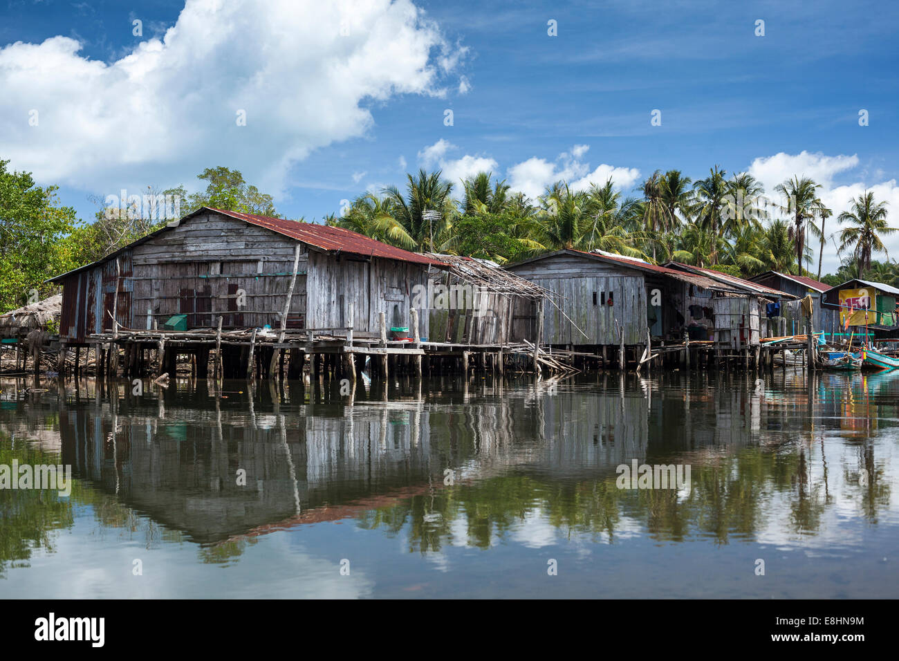 Riverside Houses in the Fishing Village of Prek Svay, Koh Rong Island, Cambodia Stock Photo