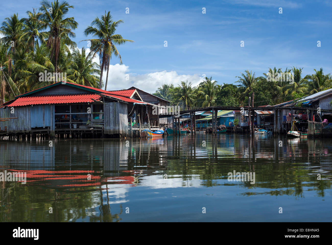 Riverside Houses in the Fishing Village of Prek Svay, Koh Rong Island, Cambodia Stock Photo