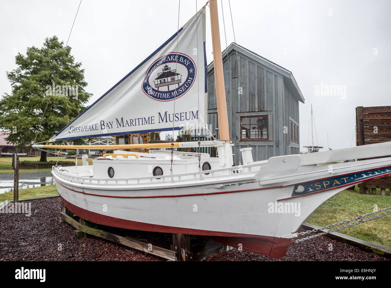 A traditional boat on display at the Chesapeake Bay Maritime Museum in St. Michaels on Maryland's Eastern Shore. Stock Photo