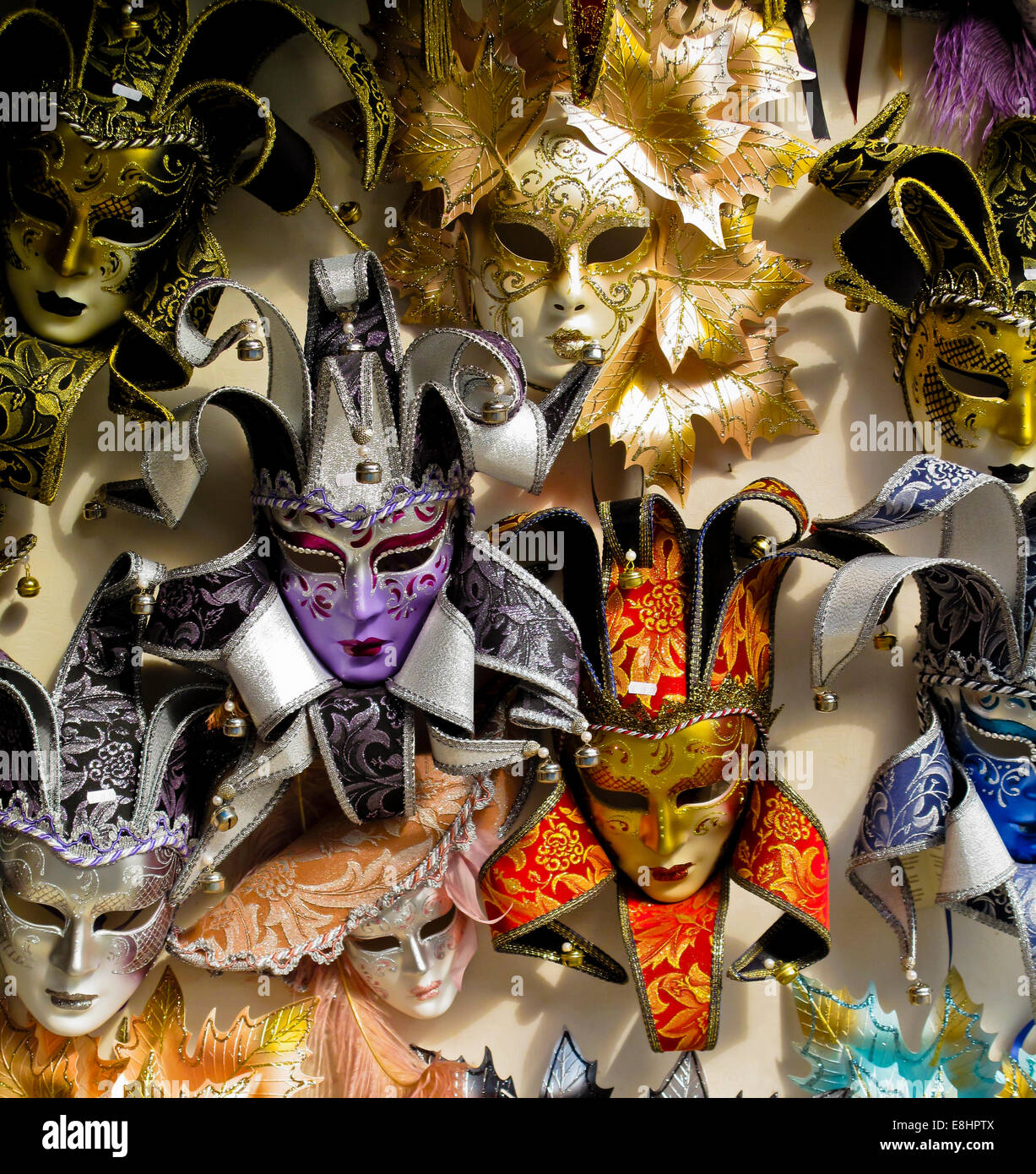 Carnival masks for sale in a shop in Venice where the traditional carnival takes place in the weeks leading up to Lent each year Stock Photo