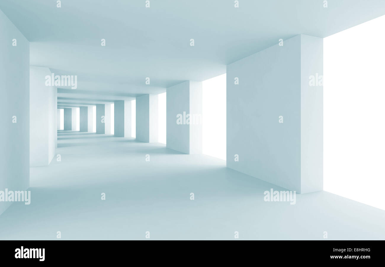 Abstract architecture 3d background, empty blue corridor Stock Photo