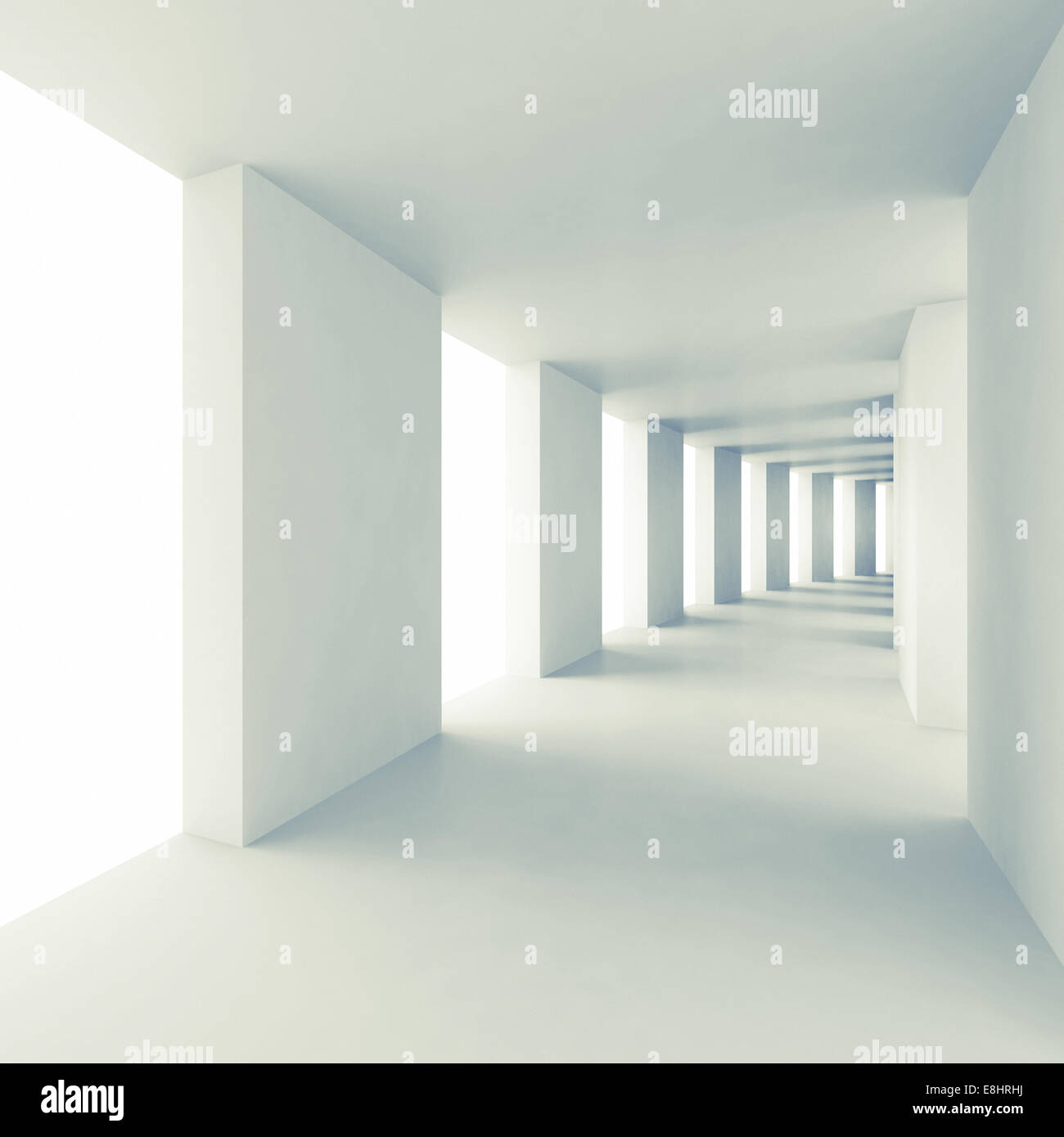 Abstract architecture 3d background, empty white corridor perspective Stock Photo