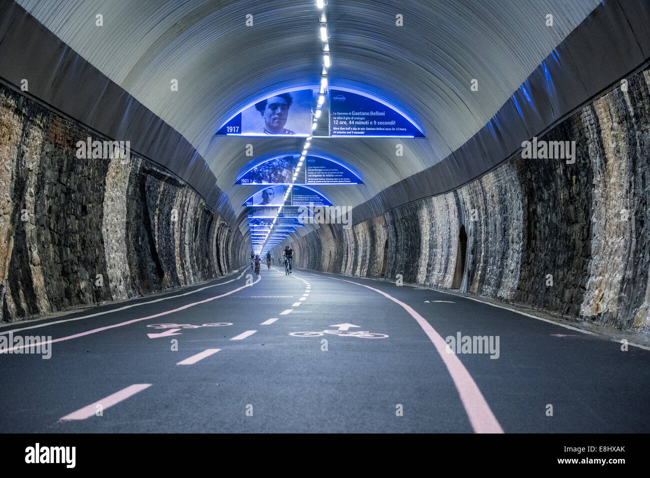 Capo Nero tunnel with Giro d'Italia decoration, Riviera dei Fiori, San Remo, Liguria, Italy Stock Photo