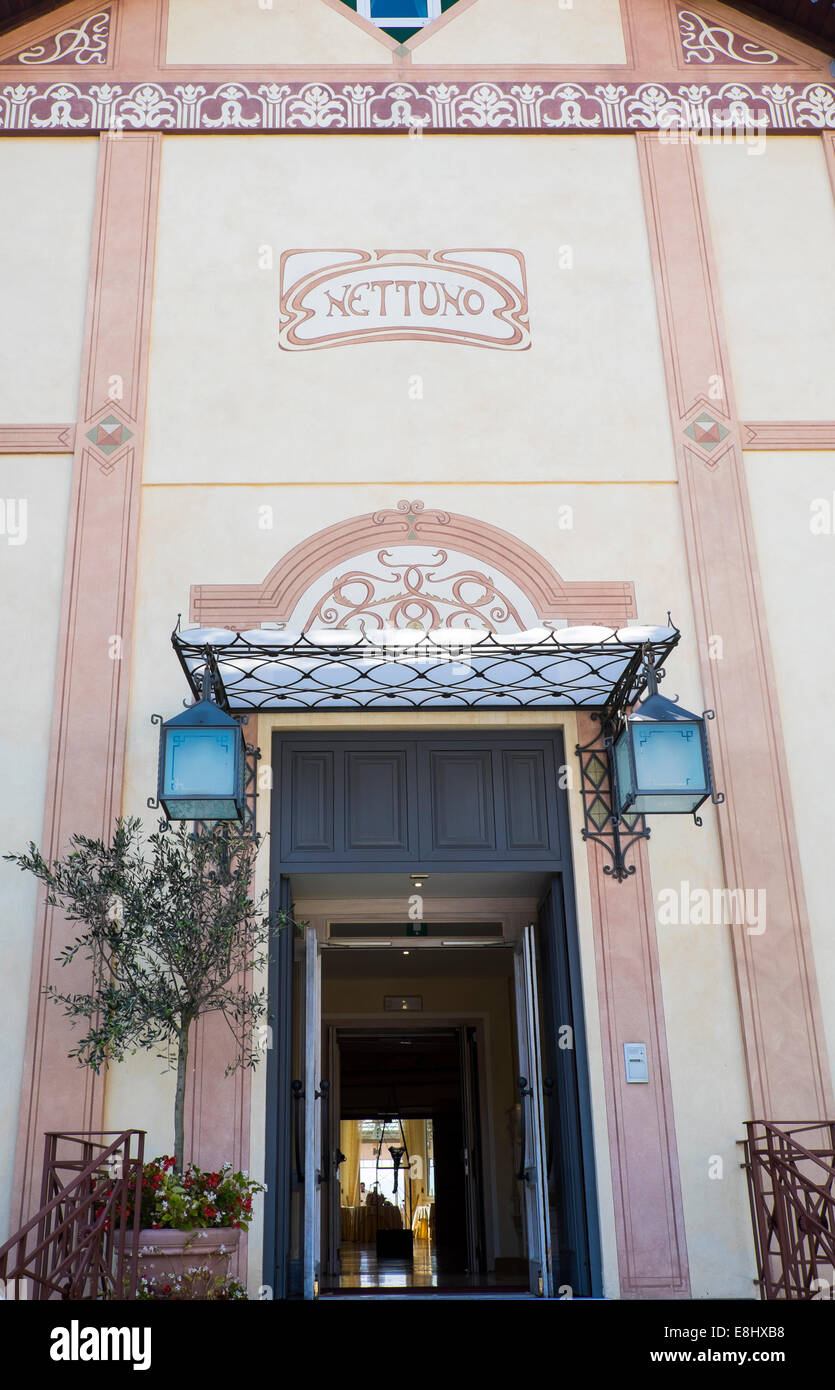 1920's art deco facade of the Hotel Nettuno, Sestri Levante, Liguria, Italy Stock Photo