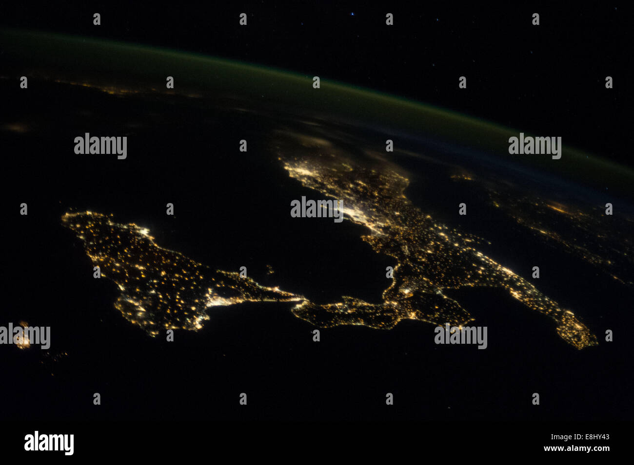 Argh! How did this get past me back in October? What an image of Italy and Sicily at night...!  This night image of most of Ital Stock Photo