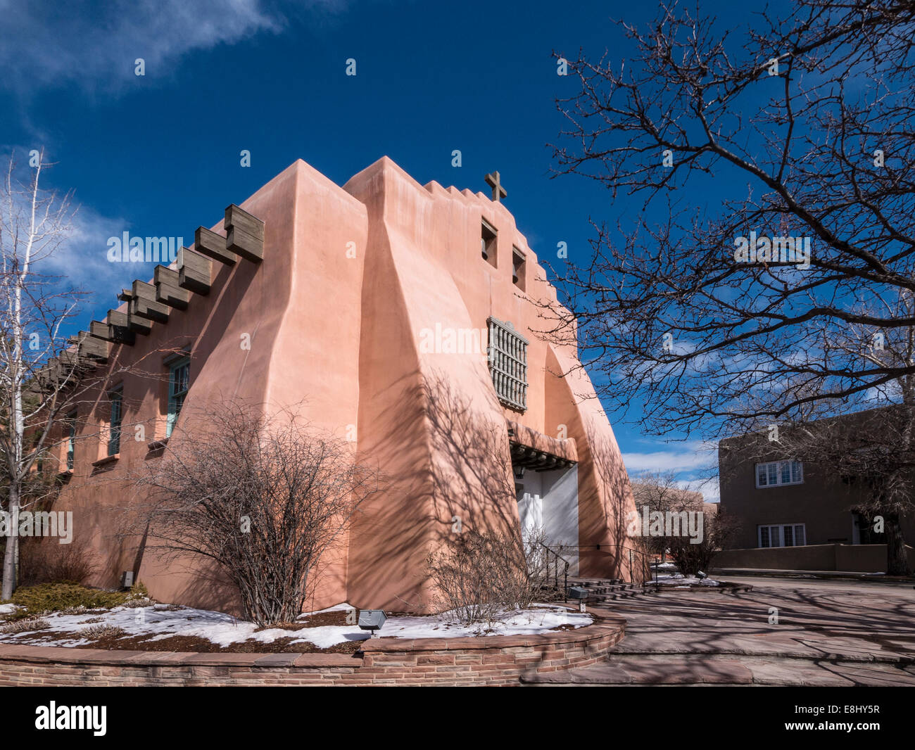 First Presbyterian Church, downtown Santa Fe, New Mexico Stock Photo