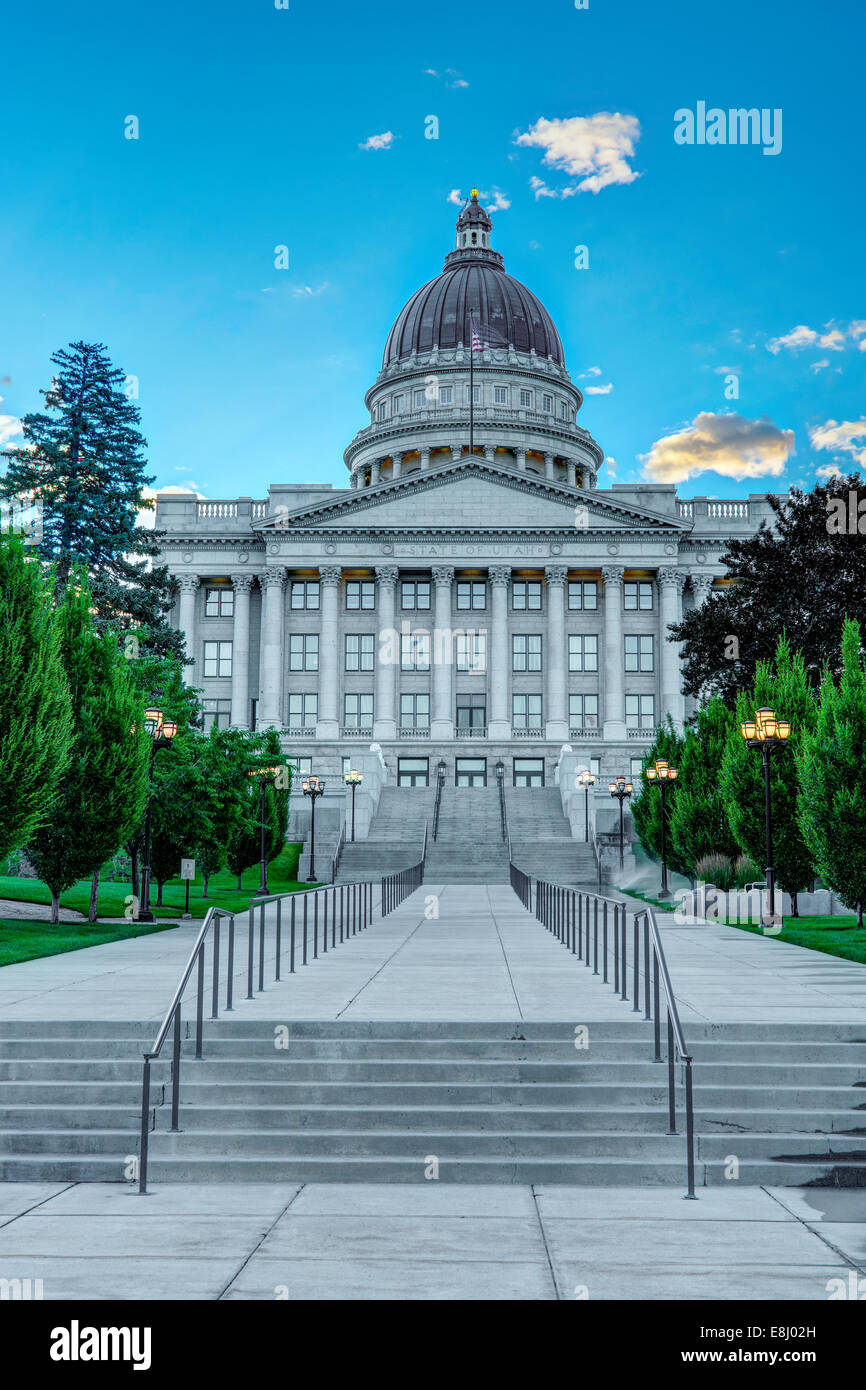 Stairs leading to the Utah state capital building Stock Photo